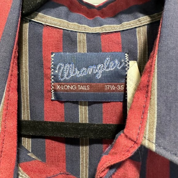 Wrangler Pearl Snap Cowboy Striped Button Down Shirt 17.5x35 Men XL Tails Rodeo - Picture 4 of 5
